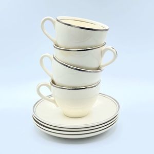 ‼️SOLD‼️ Vtg Ballerina 22 Carat Platinum Rim China - 8 Piece Tea Cups & Saucers